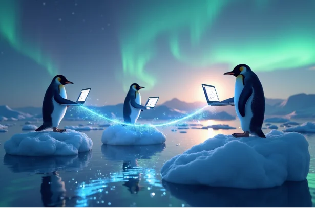 Penguins avec des laptops connectés entre eux pour l'approche flexible, générique et intégrable de la plateforme IZBERG